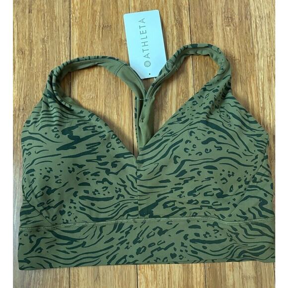 Athleta‎ Transcend Plunge Sports Bra Medium D-DD Nina Animal Print Olive NWT $59 - Picture 3 of 8
